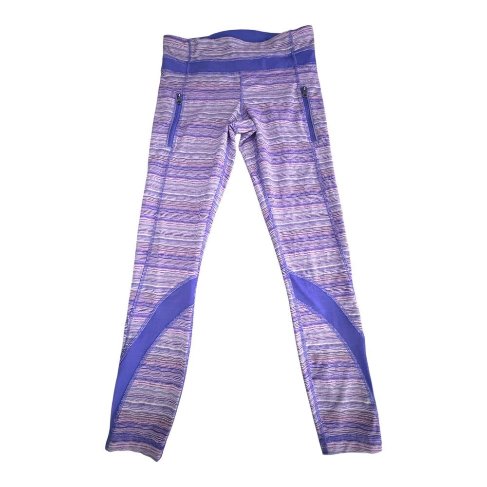 Lululemon Pants Womens 6 Purple Striped Speed Tight‎ II Yoga Running Athletic